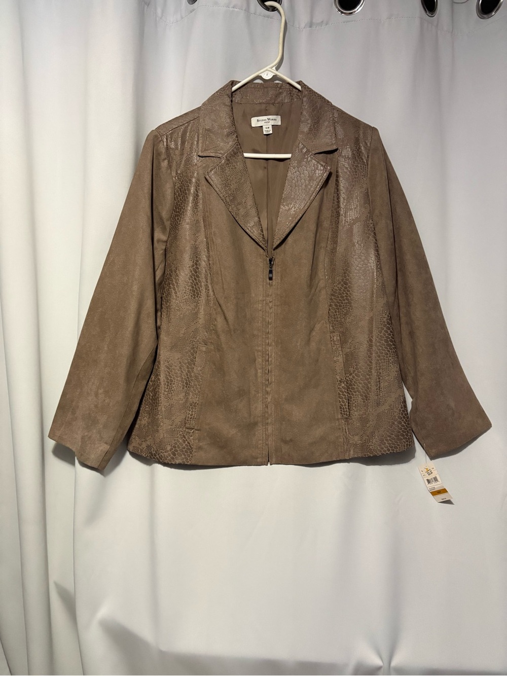 Studio Works Taupe Faux Suede Zip-Front Jacket
